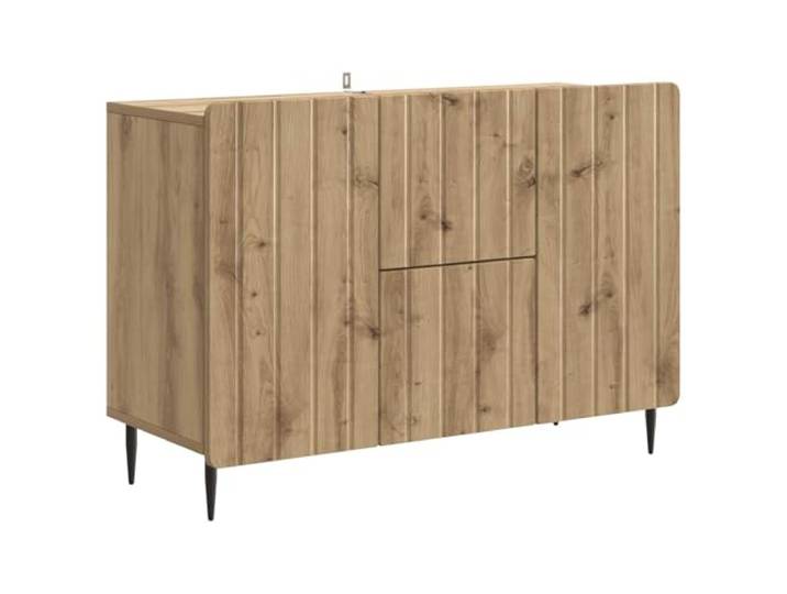 TEKGHUT Sideboard Artisan-Eiche 89 x 34,5 x 62 cm Holzwerkstoff Schwarze Stahlbeine, 90°-Pendeltüren mit Scharnier, Roll-Out-Schubladen, Holzwerkstoff, feucht abwischbar