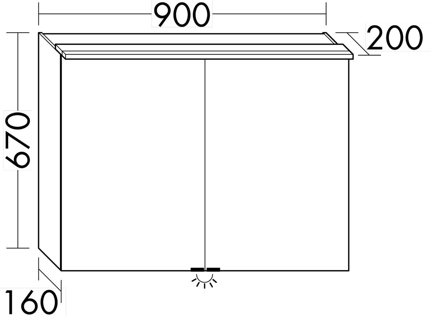 burgbad Junit Spiegelschrank mit LED-Aufsatzleuchte und LED-Waschtischbeleuchtung 90 cm
