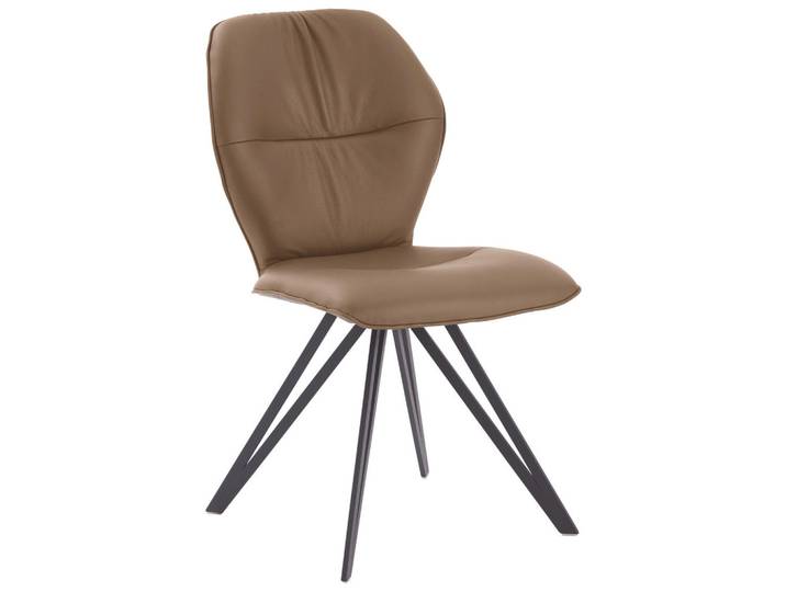 Valdera Stuhl, Schlammfarben, Taupe, Metall, Echtleder, Rindleder, Stativgestell, 58x91x59 cm, Stoffauswahl, Typenauswahl, Gestellauswahl, Esszimmer, Stühle, Polsterstühle