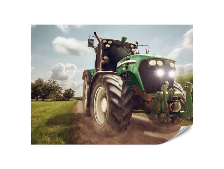 Muralo Fototapete Fahrender Traktor Bäume Vegetation Landwirtschaft 450x315, Grün, Weiß, Schwarz, Papier, Fahrzeuge, Rechteckig, 450x315 cm, Tapeten & Wandverkleidungen, Fototapeten
