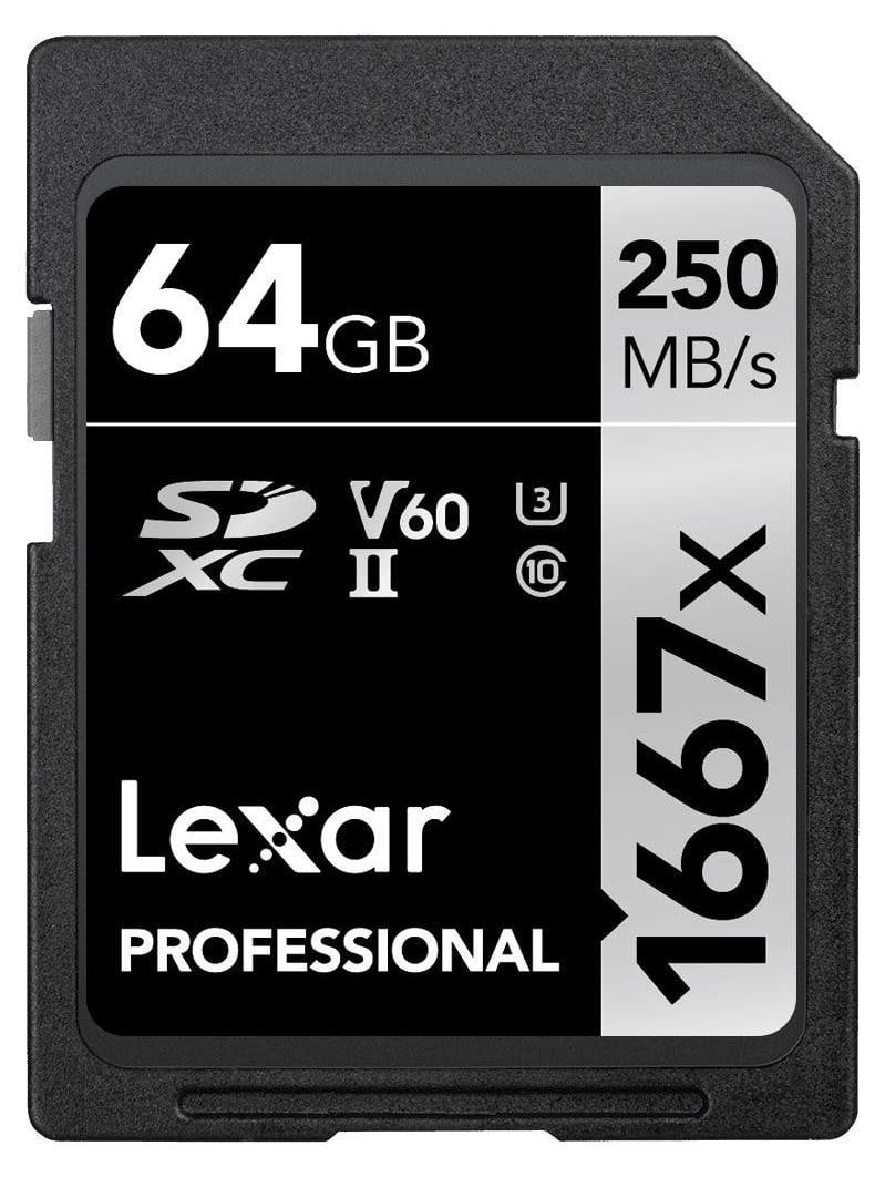 Lexar Professional 1667X SDXC Class 10 UHS-II U3 V60 Geheugenkaart, 64 GB
