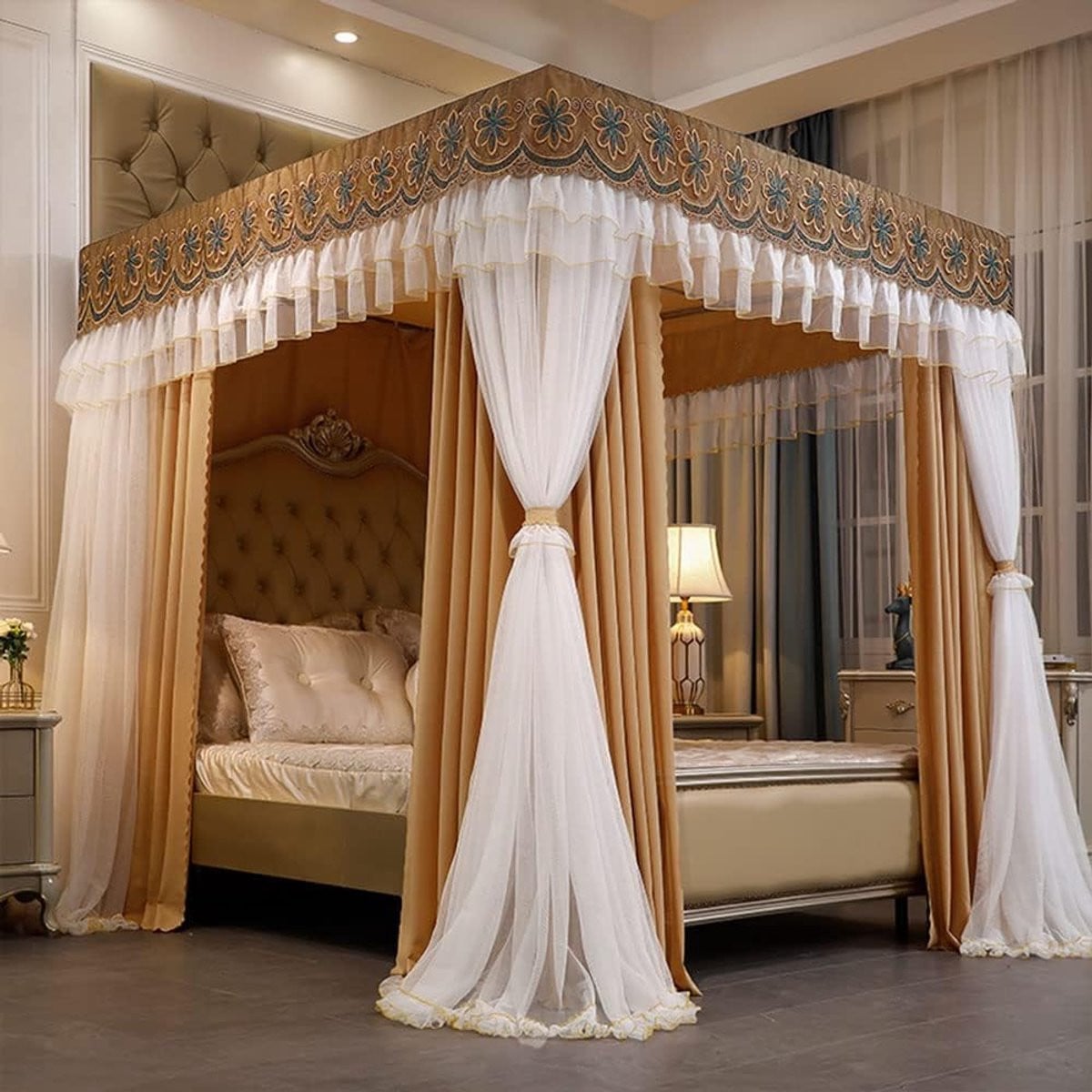Luxe Dubbellaags Hemelbed Gordijn voor Kingsize Bed - Wit