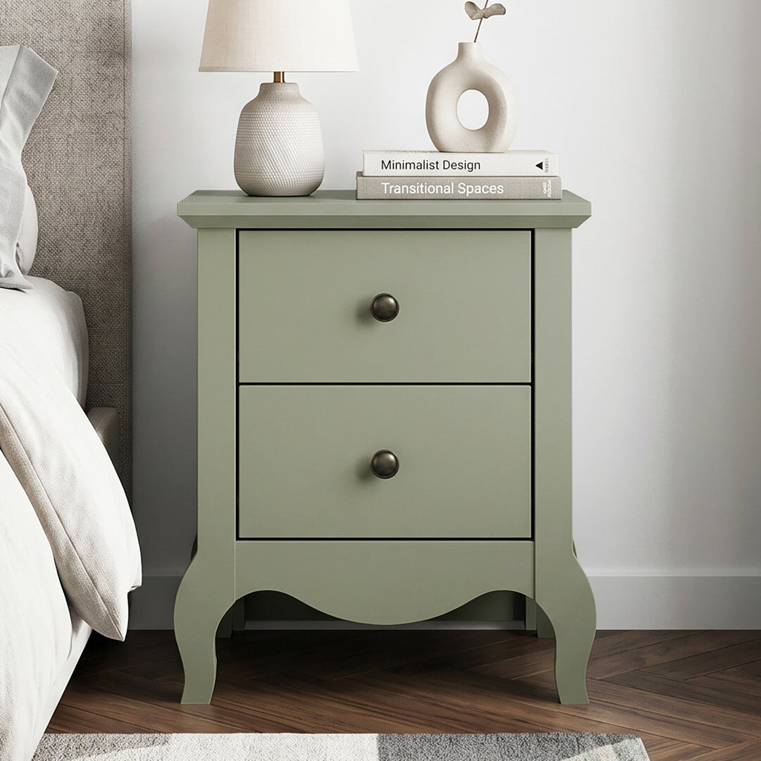 17 Stories Sterra 2 Drawer Bedside Table Sage Green 54.5cm H X 44.6cm W X 39.5cm D