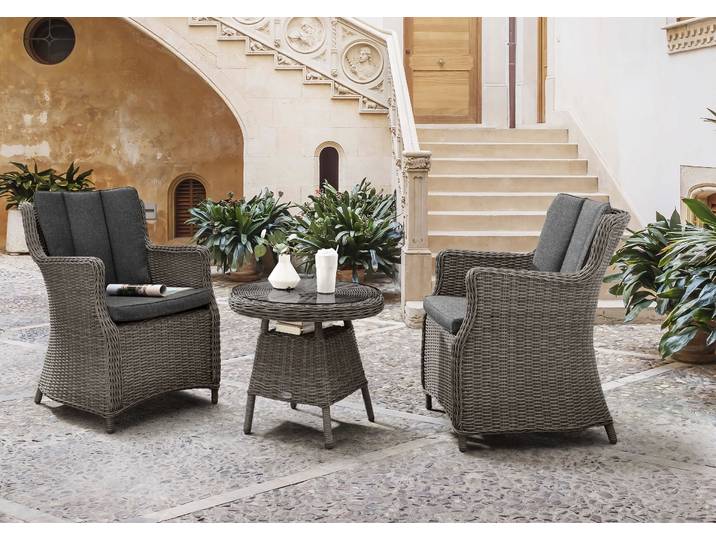 Balkonset DESTINY LUNA MALAGA , grau (vintage grau, grau, vintage grau, grau), Polyester, Aluminium, Geflecht Rattan, Glas, Sitzmöbel-Sets, Balkonset, Aluminium, Polyrattan