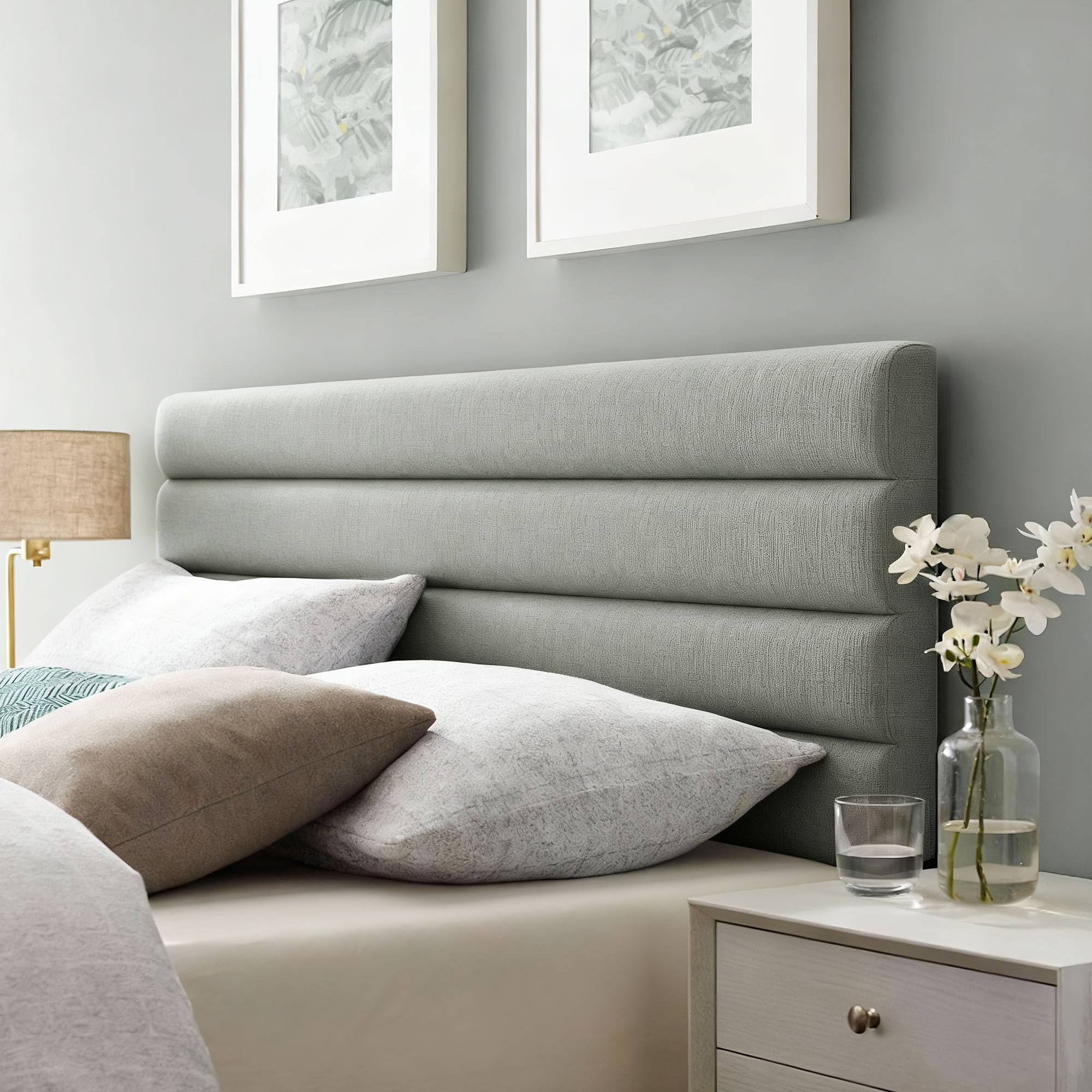 Homcom Testiera per Letto 140 cm Imbottita in Lino Altezza Regolabile 3 Livelli 106/116/126 cm Montata a Parete Grigio   Aosom Italy