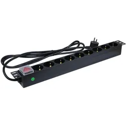 Synergy 21, Steckdosenleiste, ALLNET 19zbh. Steckdosenleiste, 9xDosen(CEE7)->Stecker(CEE7), Schalter, Schwarz (9x, CEE 7/3, 2 m)