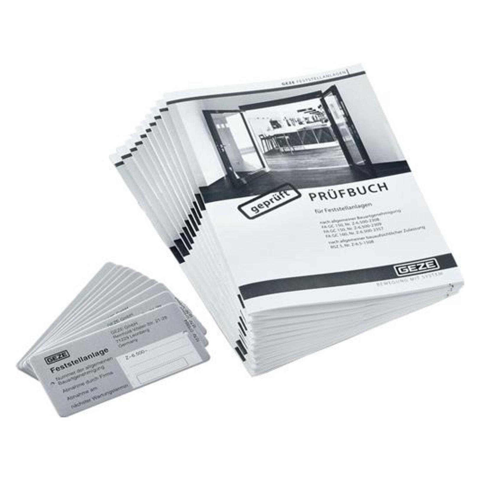 Geze Abnahmeset Feststellanlage je 10x Prüfbuch,Schild,Aufkleber f.Abnahmeprüfung (79142)