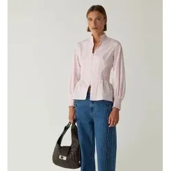 LAAGAM für Damen. M2330 Karierte Bluse mit rosa Reißverschluss (M), Lässig, Baumwolle, Langarm