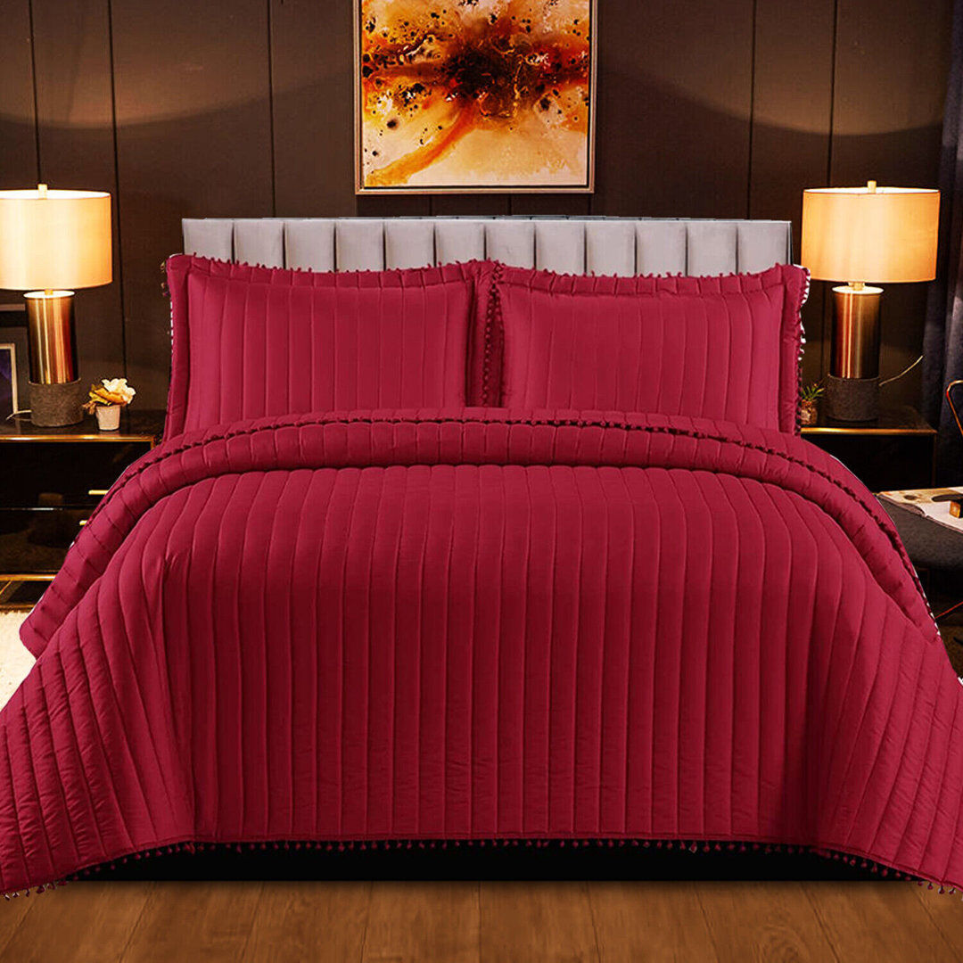 Canora Grey Aliya-Grace Striped Quilted Blanket Red W250 x L270cm