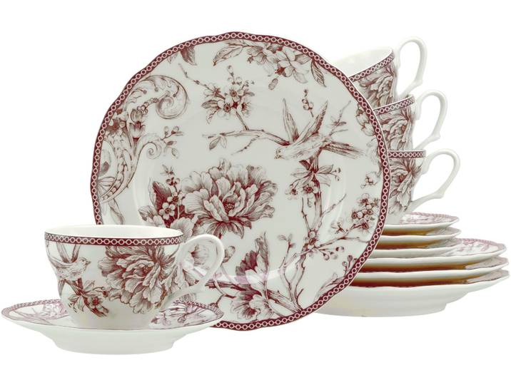 Kaffeeservice CREATABLE Adelaide, Service 12-tlg. , rot, 12, Porzellan, Geschirr-Sets, Kaffeeservice, Nostalgischer Vintage Dekor, Elegante Form
