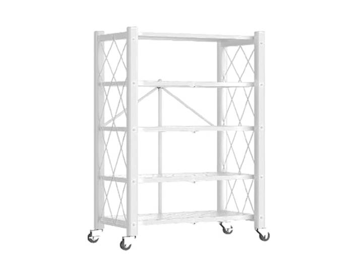 JOYBOS - Faltbares Lagerregal mit 5 Regalböden mit Rollen, ohne Montage, 71 x 34 x 165 cm, Weiß