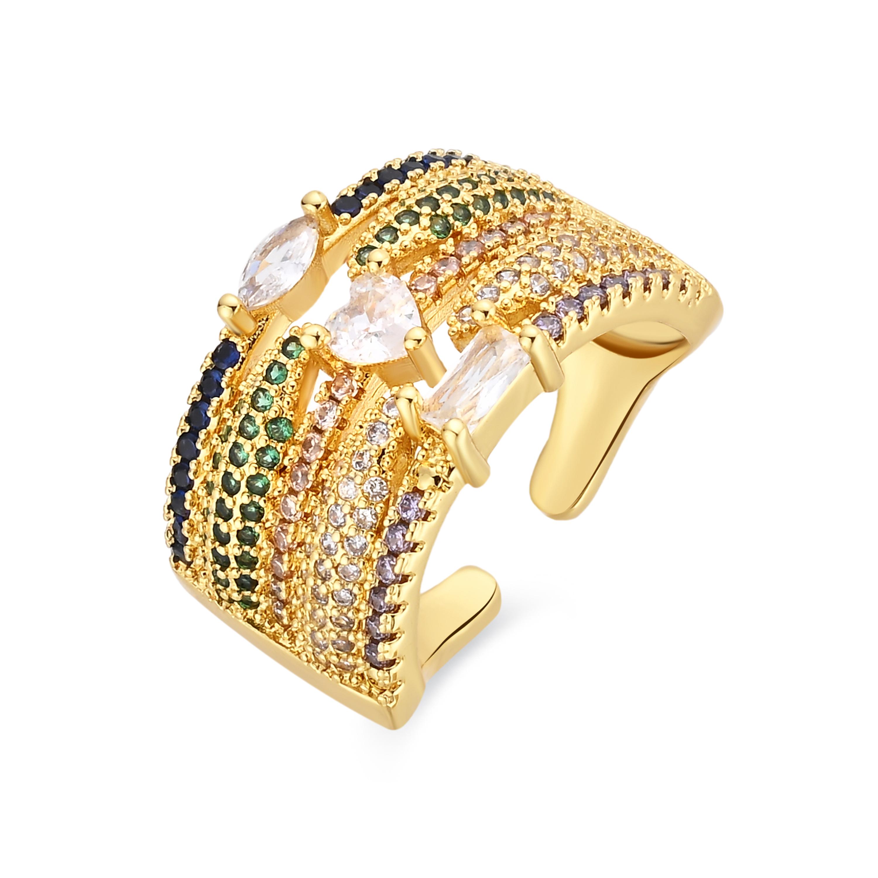 Luxenter-Ring aus Metalllegierung und mehrfarbigem Zirkonia, gefertigt in 18-karat-Gelbgold – Thihsak