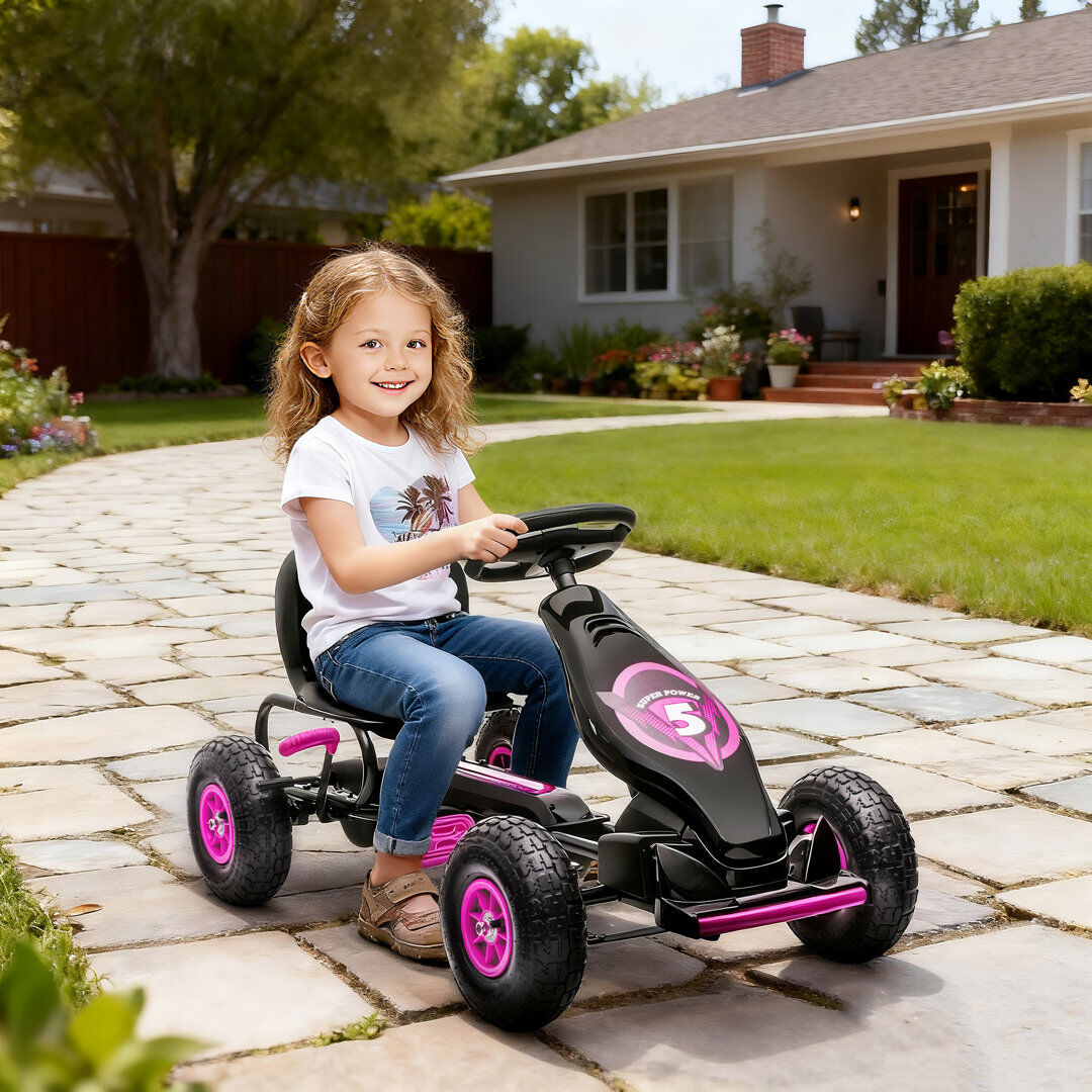 Zoomie Kids Nase Children Pedal Go Kart w/ Adjustable Seat, Rubber Wheels, Brake Blue/Black
