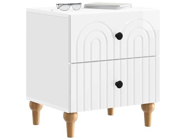 KTHLBRH Nachttisch weiß glänzend 43 x 34,5 x 48 cm 2 Schubladen Technisches Holz, einfache Knöpfe, leicht zu reinigen, modernes Zimmer-Design