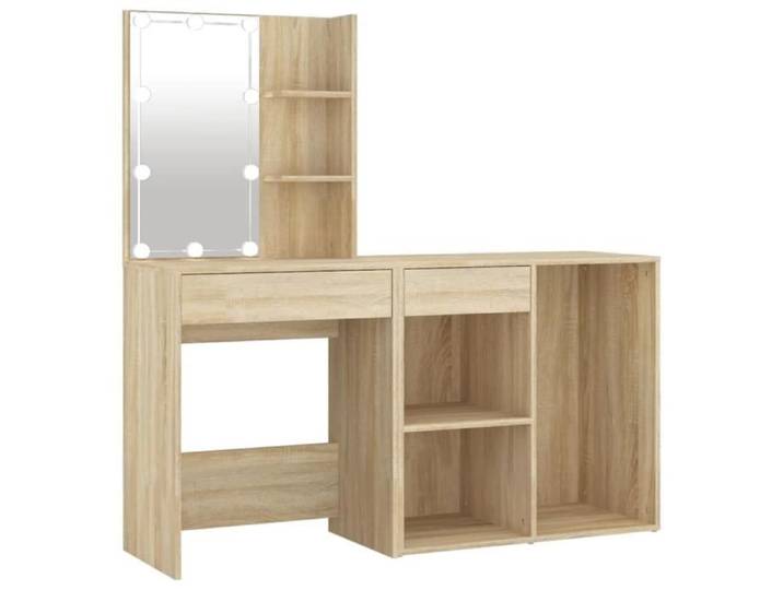 KEENSO Coiffeuse à LED avec armoire Chêne sonoma Bois d'ingénierie 111607