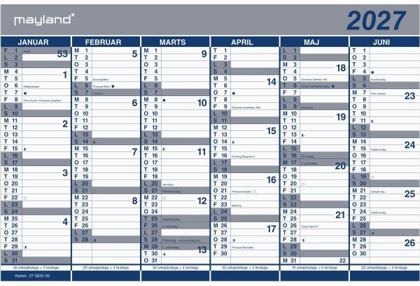 Mayland 2027 Dobbelt Halvårskalender