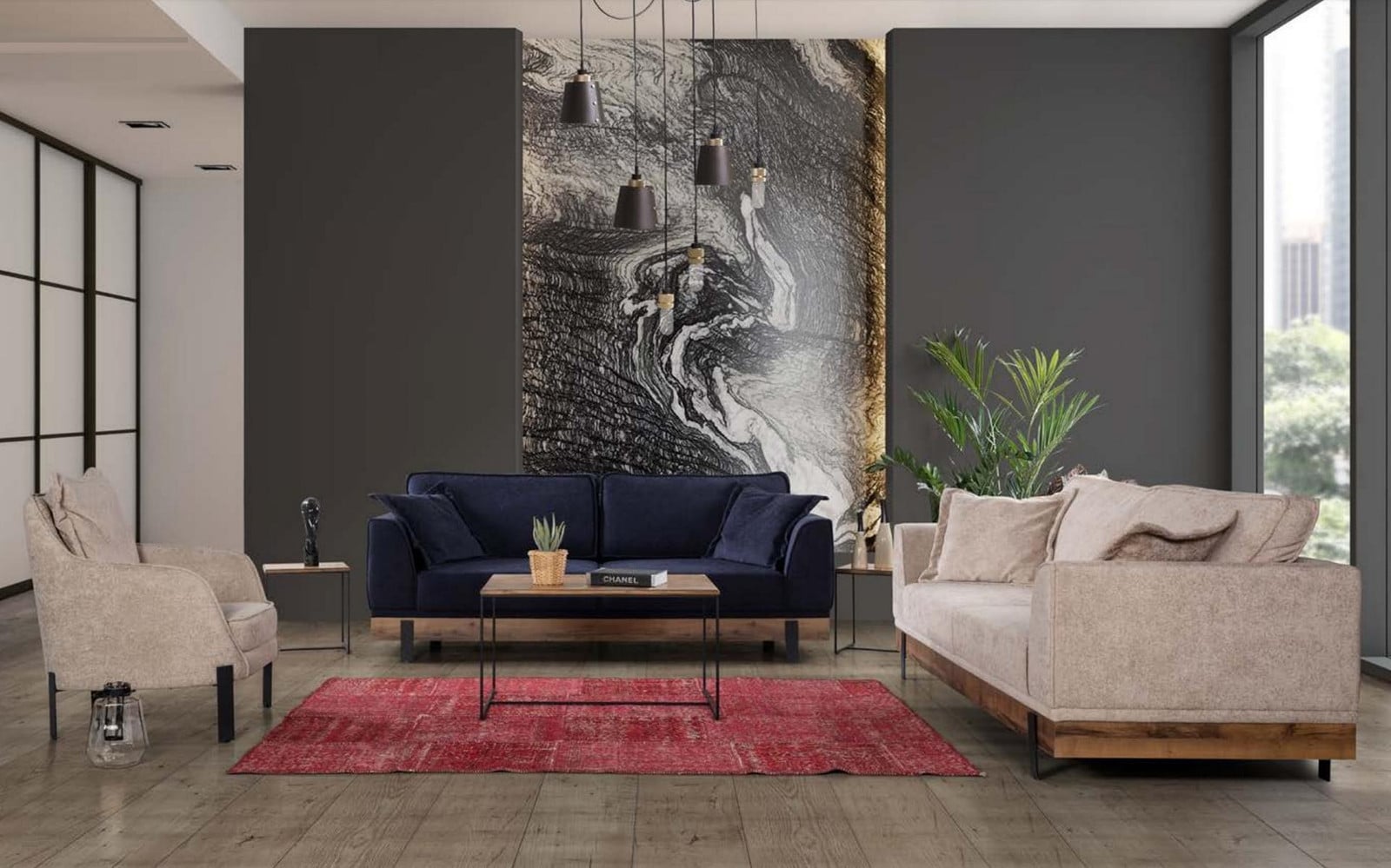 Moderne Sofagarnitur met 3-zits bank, 3-zits bank en 1 fauteuil