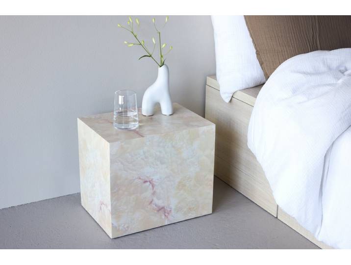 Beistelltisch Quadro – in Beige mit Steinoptik - Hell - Luxusbetten24