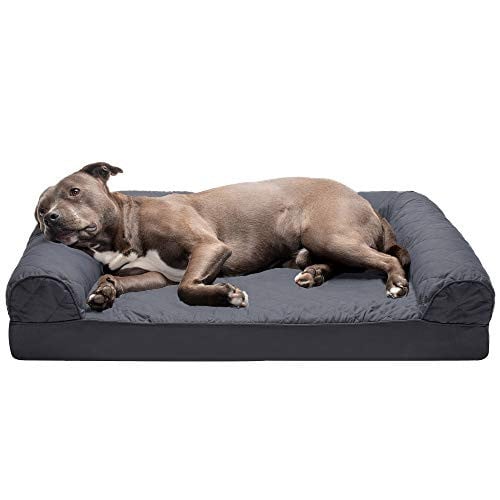 Furhaven Orthopedisch Hondenbed voor grote en middelgrote honden, gewatteerde sofa met afneembare en wasbare hoes, ijzergrijs, groot