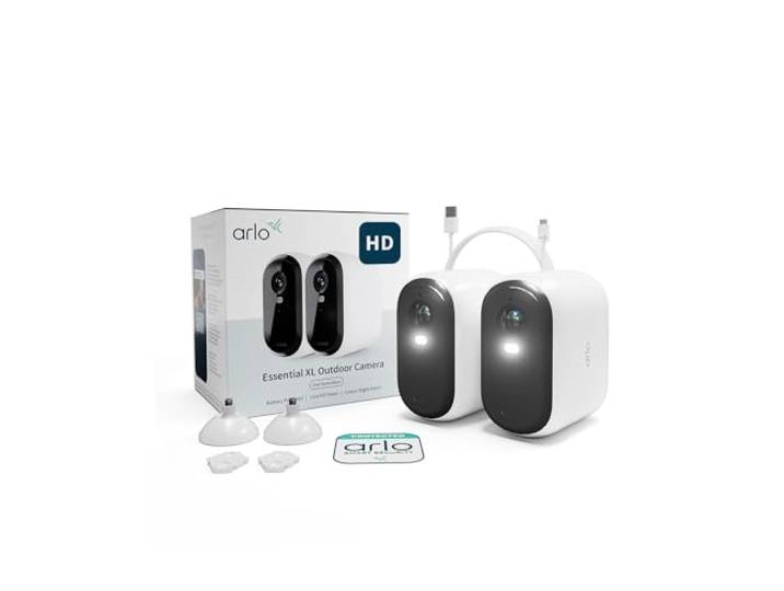 Arlo Essential 2 HD Draadloze Wi-Fi Beveiligingscamera voor Buiten, Batterij voor 24 Maanden*, 1080p Video, Kleurennachtzicht, Licht, Bewegingsmelder, Sirene, Arlo Secure Plan Proefperiode, Set van 2
