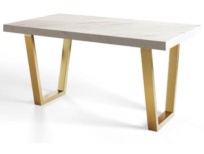 AlpiMeble Rechteckiger Esstisch, Stabile Metallbeine, 140x80 cm, Marmor Moderner Wohnzimmertisch, Küchentisch und Esszimmertisch, Tisch mit stabile Konstruktion, Kollektion Loft Trapez