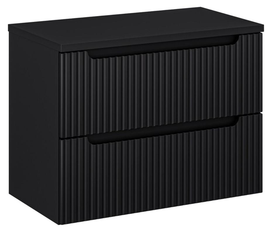Hängendes Badezimmer-Set VANO 80cm: Unterschrank mit gerillten Schubladen in Mattschwarz + Abdeckplatte für Waschbecken in Mattschwarz