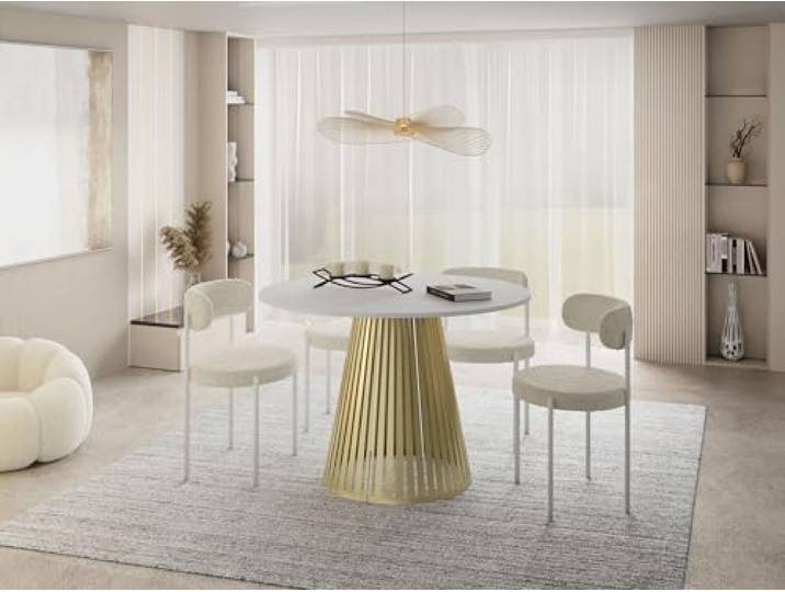 WFL GROUP Esstisch Rund Ausziehbar mit Lamellen im Loft-Stil – 120 bis 200 cm – Industrieller Tisch mit Goldenen Metallbeinen, Platzsparend für Wohnzimmer oder Esszimmer – Weiß