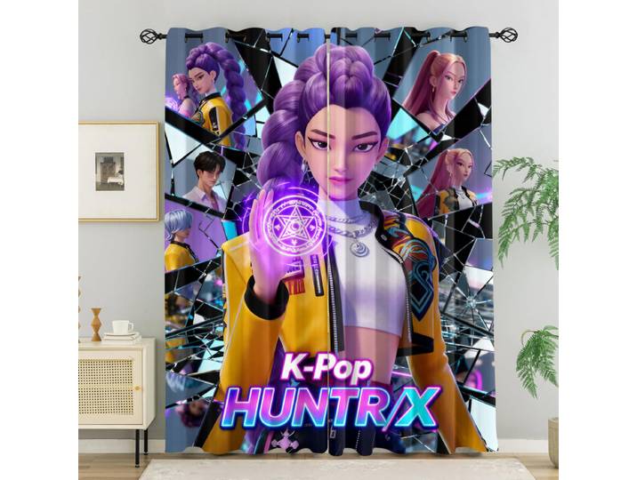 2 pièces de rideaux occultants Hasbro Kpop, motif fille anime avec effet miroir brisé, à œillets, pour chambre à coucher et salon.