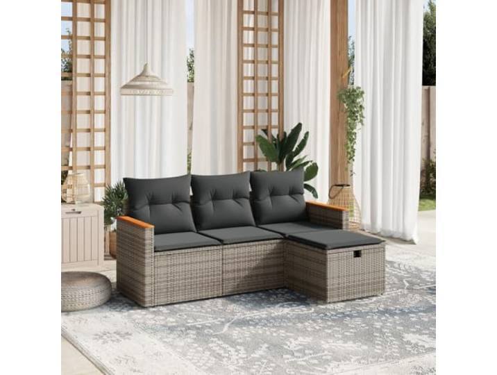 YUTAASU 4-TLG. Poly Rattan Sofa Grau mit Kissen