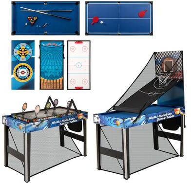 Costway 10-in-1 Combo Game Table Set with Table Tennis, Basketball, Soccer-Blue