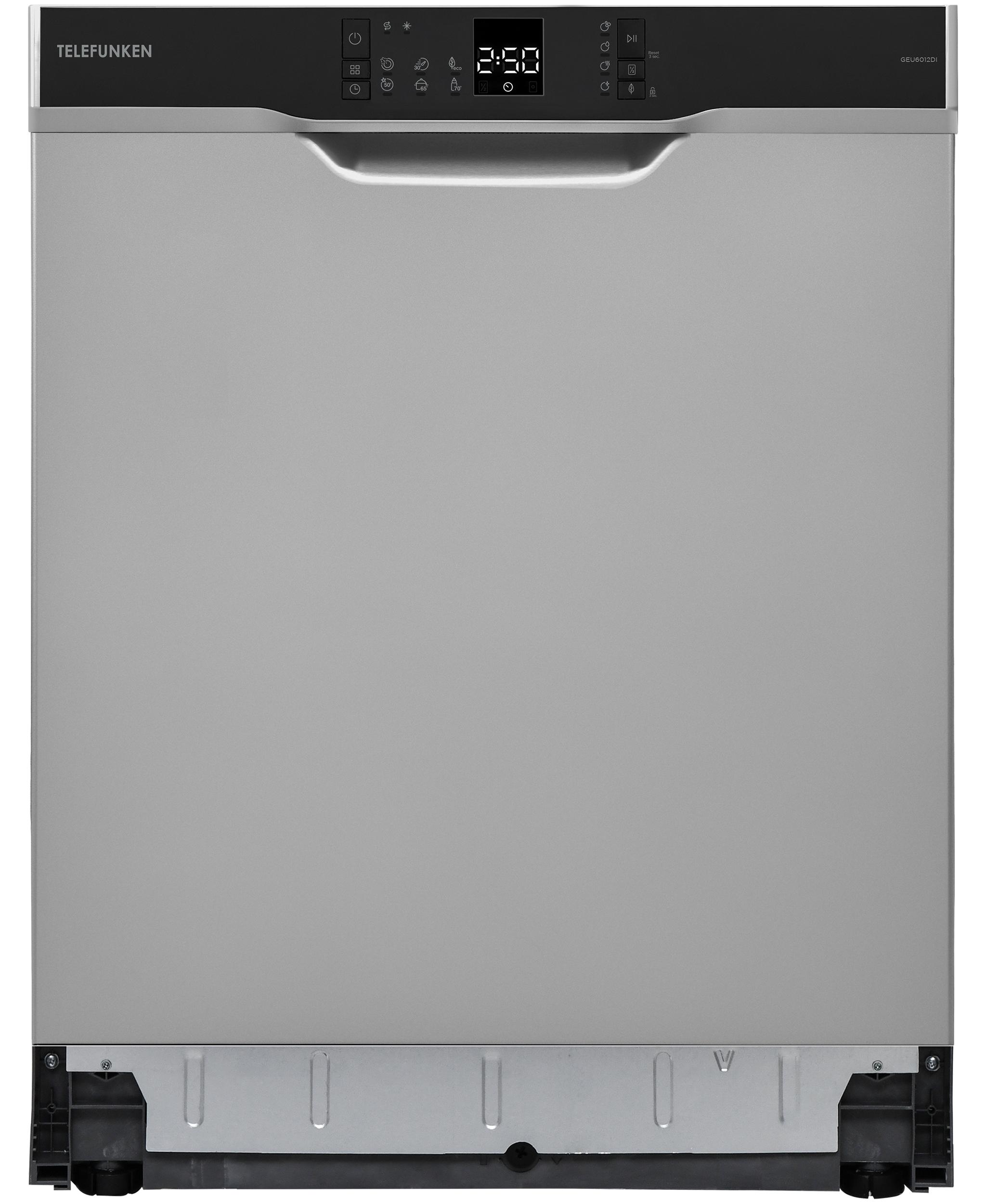 Telefunken Geschirrspüler Unterbau 60 cm, Spülmaschine Silber, 12 Maßgedecke, 6 Programme, AquaStop, 45 dB, GEU6012DI
