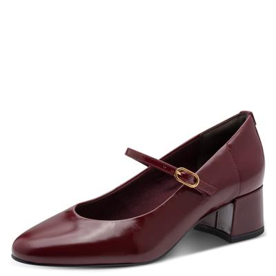 Spangenpumps TAMARIS, Damen, Gr. 38, Synthetik Textil, rot (weinrot), Lackleder, glänzend, unifarben, Schuhe Spangenpumps, Blockabsatz, Abendschuh mit Touch it-Ausstattung