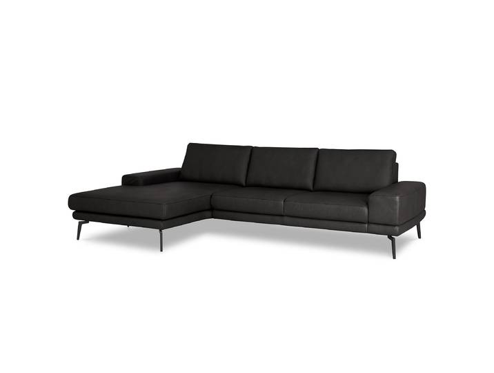 Ecksofa mit opt. Relaxfunktion Schwarz Echtleder Belmira 310 x 86 x 180cm Longchair davorstehend links Relaxfunktion Modern