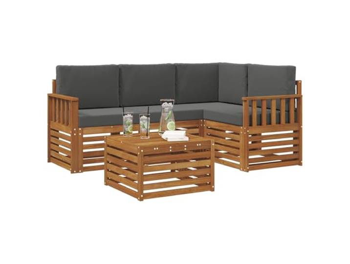 KTHLBRH Akazien-Sofa-Set, 5-teilig, Natur, Anthrazit Massivholz, modulare Konfiguration, abnehmbare Kissen, wetterfest