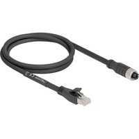 M12 Kabel X-kodiert 8 Pin Buchse > RJ-45 Stecker, Cat.5e S/FTP schwarz, 1 Meter, flexibel