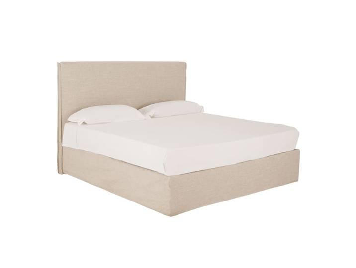 Lit coffre déhoussable en lin beige pour matelas 160x200cm