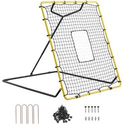 VEVOR Baseball Rebounder 1230 x 1393 mm mit 4 Verstellwinkeln und PE-Netz für Softballtraining & Freizeitspiele, Starker Rückprall für Fang- und Wurfübungen, Faltbares Rückprallnetz mit 4 Bodenankern