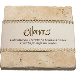 Seifenablage aus Travertin - quadratisch, handgefertigt, Naturstein aus Troja, hellbeige, 10x10cm - hygienisch für Seifen/Shampoos & Untersetzer