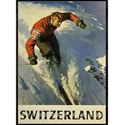 POSTER Europäische Berge Skifahren Schweiz A4 Rahmenlos