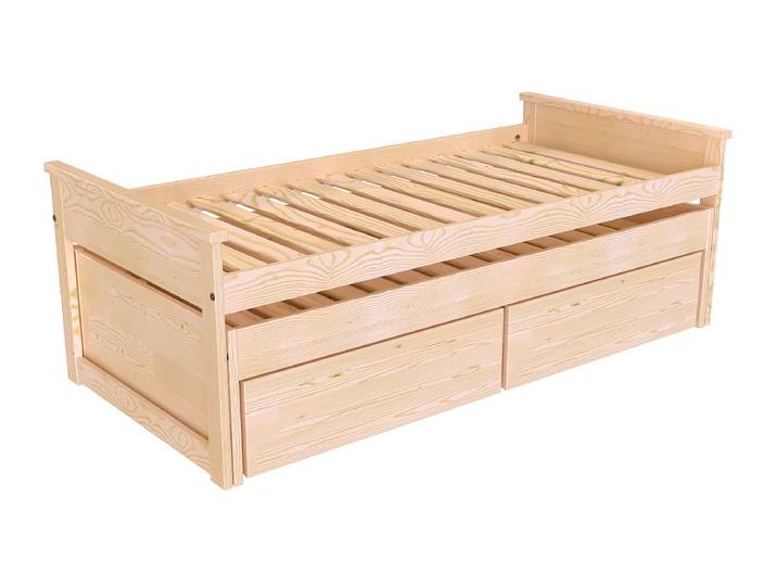 Lit Gigogne 90x200 Maxi en bois + tiroirs de rangement 90x200 Vernis Naturel