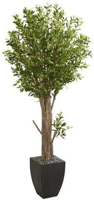 Nearly Natural 6.5' Olive Artificial Tree in Black Planter - h: 6.5 ft. w: 37 in. d: 25 in