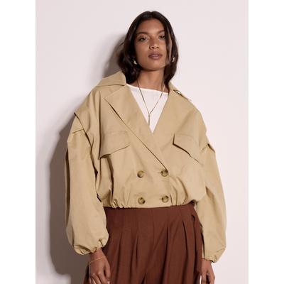 Kurzjacke APRICOT "Kurzer Trenchcoat", Damen, Gr. L (40), weiß (stein), gewebt, , Modisch, figurumspielend Keine Angabe, V-Ausschnitt, Puffärmel, Jacken Kurzjacke, mit auffälligen Knöpfen