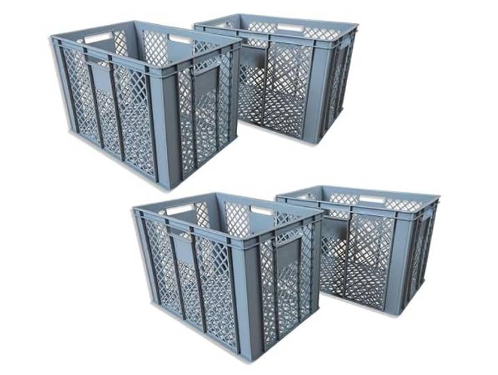 kanister-vertrieb® 4er SET Bäckerkisten 600x400x410mm, Bäckerkiste, Brotkiste, Brotkörbe, Brötchenkiste, Aufbewahrungsbox offen, 60x40x41cm, Stapelbehälter, Eurobehälter, Stapelkisten grau