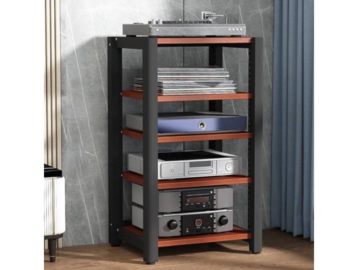 Audio Rack Hifi Regal,2/3/4/5-stufiges Stereo-Rack,TV Hifi Rack Audio Schrank,Plattenspieler Tisch,Medienschrank,Schallplatten Phonoschrank Blu Ray Regal,für Audio Equipment dac Amplifier(Teak,60x50x1