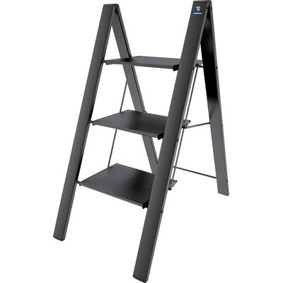 Trittleiter BISCHOF COLOMBO "Leonardo 2", schwarz (schwarz, dunkelgrau), B:50cm H:109cm, Aluminium, Leitern, 3-stufig, klappbar, rutschfeste Stufen, Tragkraft 150 kg