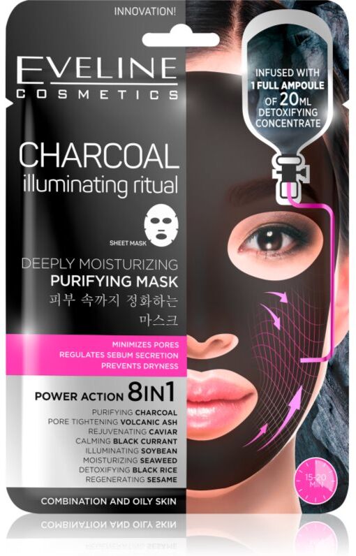 Eveline Cosmetics Charcoal Illuminating Ritual super hydrating cleansing sheet mask 1 pc