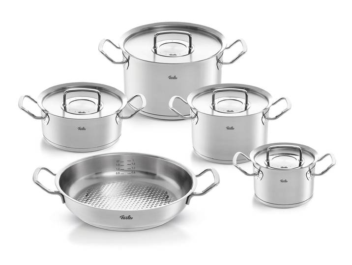 Topf-Set FISSLER ORIGINAL-PROFI COLLECTION Edelstahl-Topfset , silber (silberfarben), Töpfe, mit breitem Schüttrand, Kaltmetallgriffen. Made in Germany
