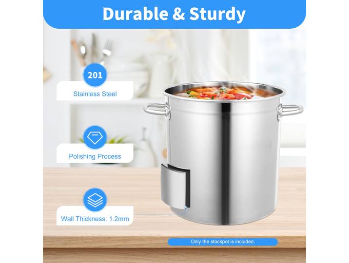 Marmite de 35 L, marmite en acier inoxydable de 30 cm d'épaisseur, marmite de cuisson en acier inoxydable 201 avec couvercle pour la cuisine, pour stocker des liquides/objets solides