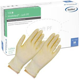 MaiMed Einmalhandschuhe soft PF, natur, 100 Stück, Latex, chemikalienbeständig, lebensmittelecht, Größe XL