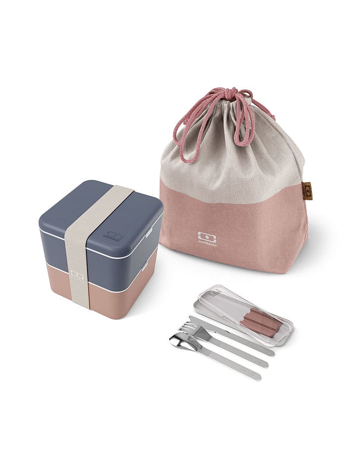 Monbento 6tlg. Lunch-Set "Square" in Blau/ Rosa - onesize